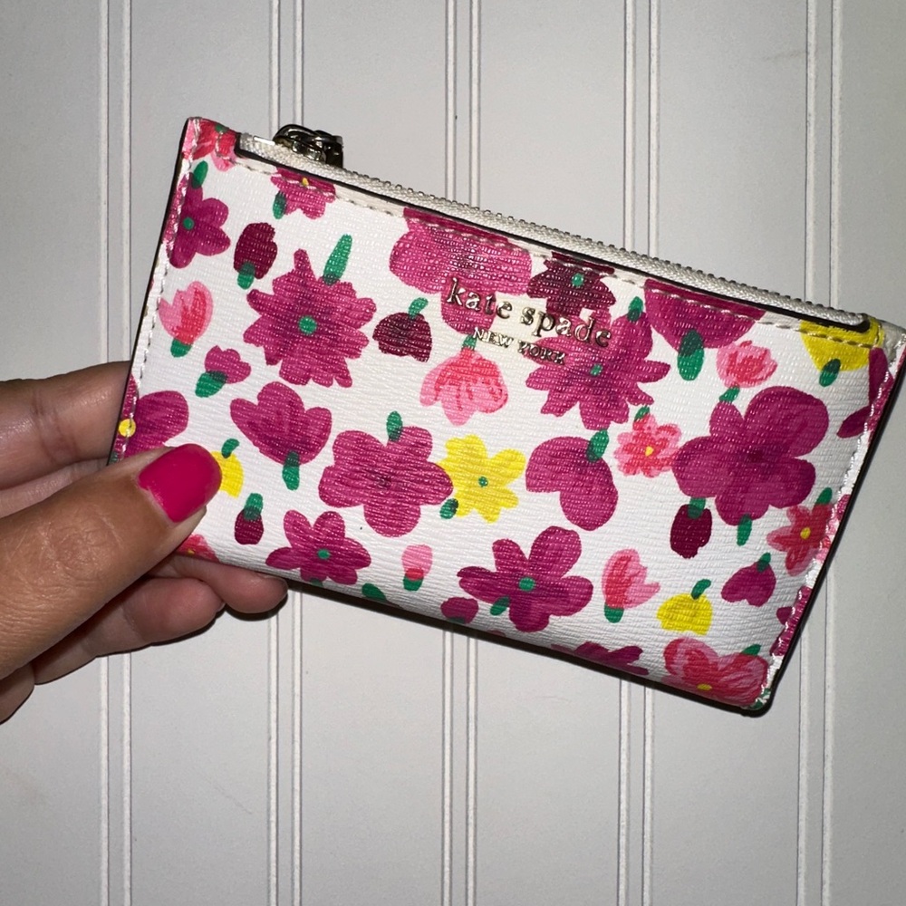 Kate Spade Pink and Yellow Floral Slim Bifold Wallet